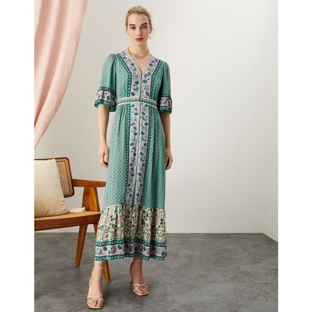 Kaylee Floral Border V-Neck Maxi Dress
